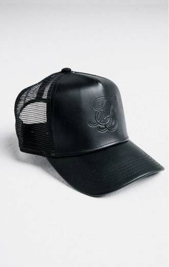 SikSilk Debossed Leather Mesh Trucker – Black