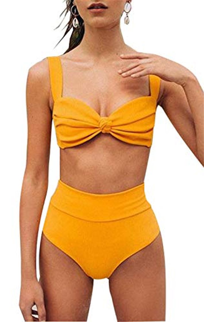 Moda Yutdeng Conjuntos de Bikinis Muje Push Up Traje de Baño 2 Piezas Color Sólido Talle Alto Grandes Sexy con Pantalones Bañadores Bañador 2020