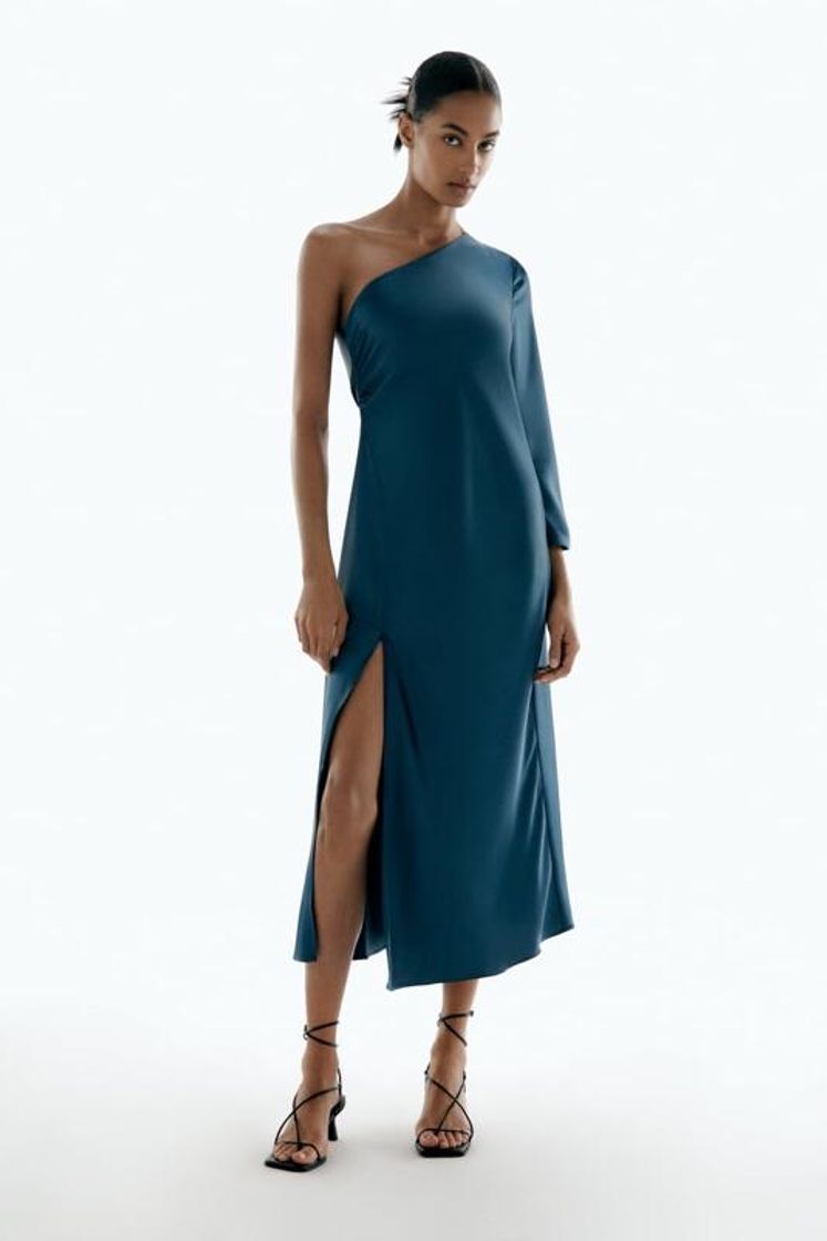 Moda ASYMMETRIC SATIN-FINISH DRESS - Duck blue