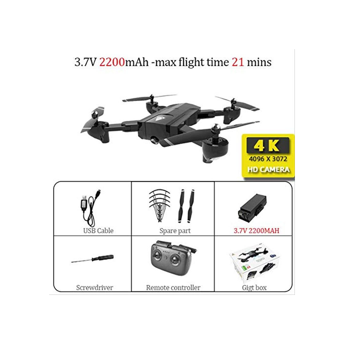 Producto xiaozhu1218 Drones Sg900 con Cámara HD 4k 1080p Mini Drone Dron RC Helicóptero Juguetes Quadcopter X Pro Profesional Drohne Controle Remotol 4K Negro 2200mah