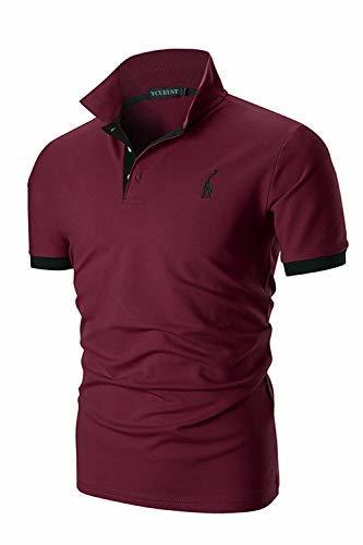 Fashion YCUEUST Polo para Hombre Manga Cortas Bordado Contrast Collar Golf Camiseta Rojo