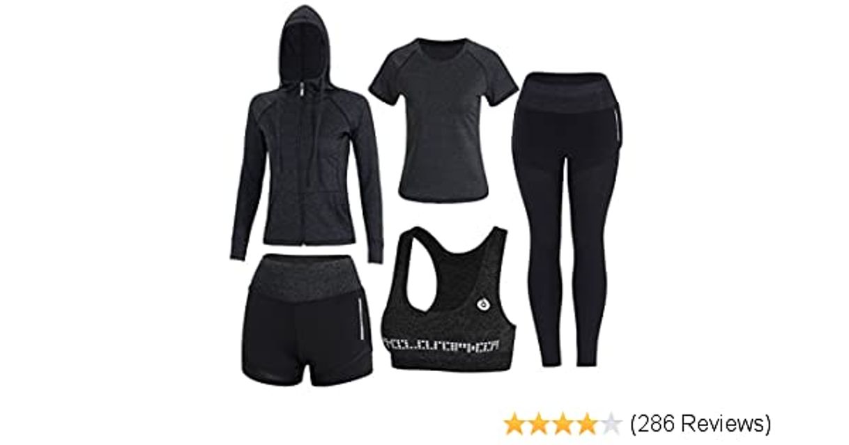 Fashion ZETIY Women's 5pcs Sport Suits Fitness Yoga Running Athletic ...