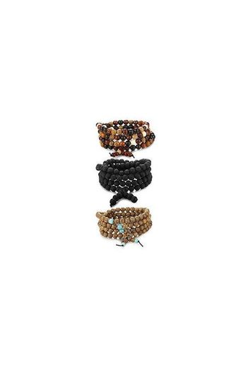 Besteel 3 Piezas 108 Bolas Pulsera Cuentas Budistas Collares Piedras Madera Brazalete