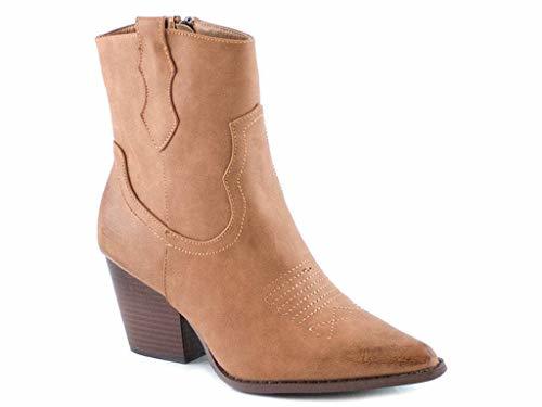 Moda Botin Cowboy Bota Vaquera Mujer Negro/Marron de Caña Baja - PAYMA