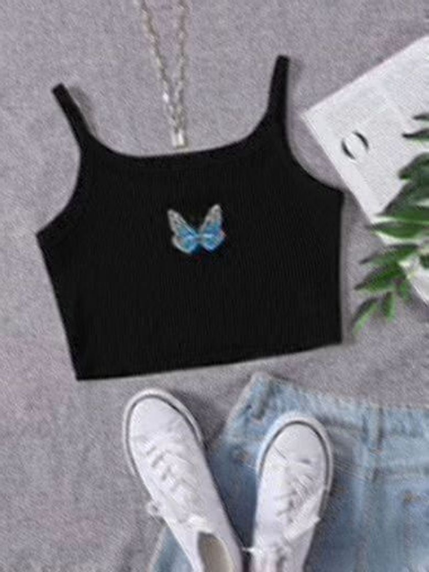 Cropped com estampa de borboleta