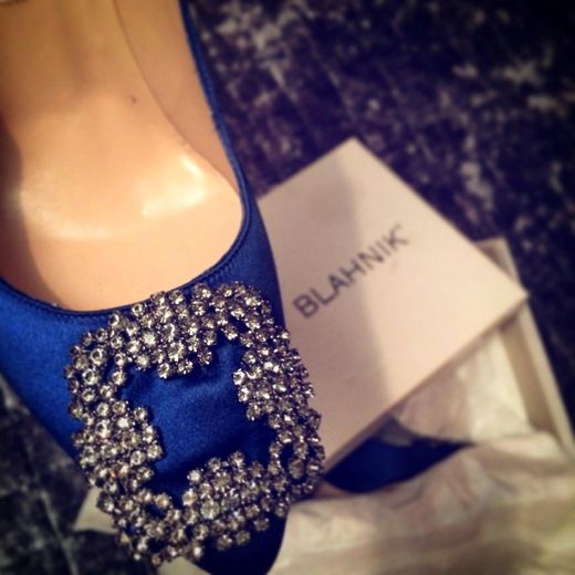 Manolo Blahnik blue satin pumps