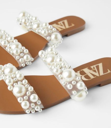 Zara Flat Vinyl Pearl Bead Sandals