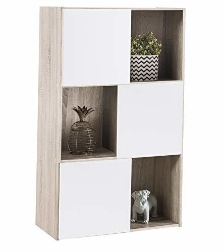 Social Miroytengo Estantería Original salón Comedor Puertas Blancas Huecos Abiertos Color Roble 106x62x31