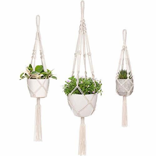 Mkouo Macrame Plant Hangers 3 Different Sizes Hanging Planter for Indoor Outdoor
