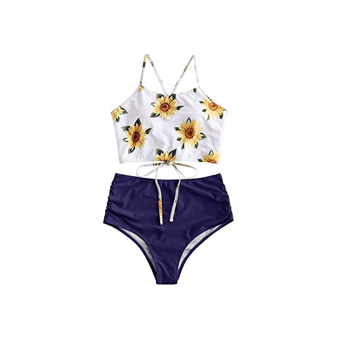 Moda ZAFUL Conjunto de bikini de corte alto con estampado de girasol