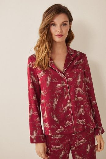Pijama comprido acetinado camiseiro