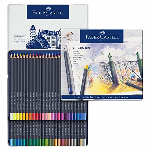 Social Faber-Castell 114648 - Estuche de metal con 48 ecolápices acuarelables hexagonales Goldfaber