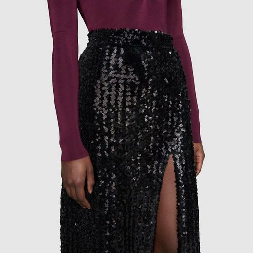 Sequin embroidered skirt with slit