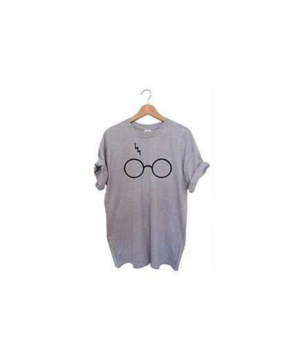 Mujer Verano Blusa Cuello Redondo Manga Corta Suelta Algodón Tees Remata Gafas de Láser Harry Potter T-Shirt Casual Tops Camisetas Señoras