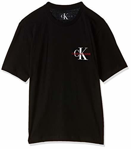 Moda Calvin Klein Jeans Monogram Embro Camiseta CK Black