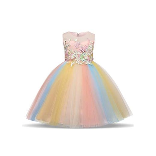 TTYAOVO Chicas Unicornio Fancy Vestido Princesa Flor Desfile de Niños Vestidos sin