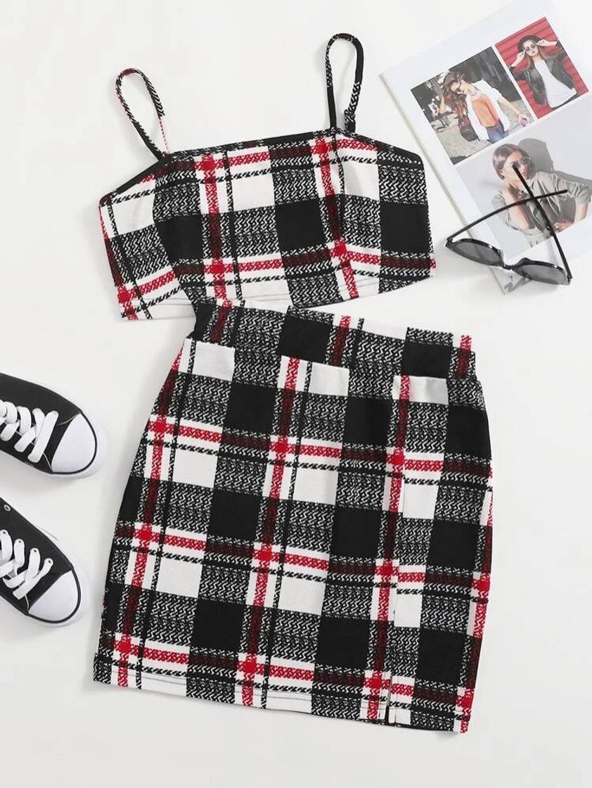 Fashion Dividido Xadrez Elegante Roupa de 2pçs