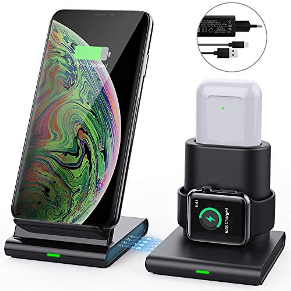 Electrónica MoKo Cargador Inalámbrico Wireless Charger Compatible con iPhone y Apple Watch