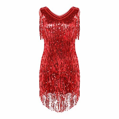 Fashion inhzoy Vestido de Baile Latino Lentejuelas para Mujer Vestido de Rumba Tango