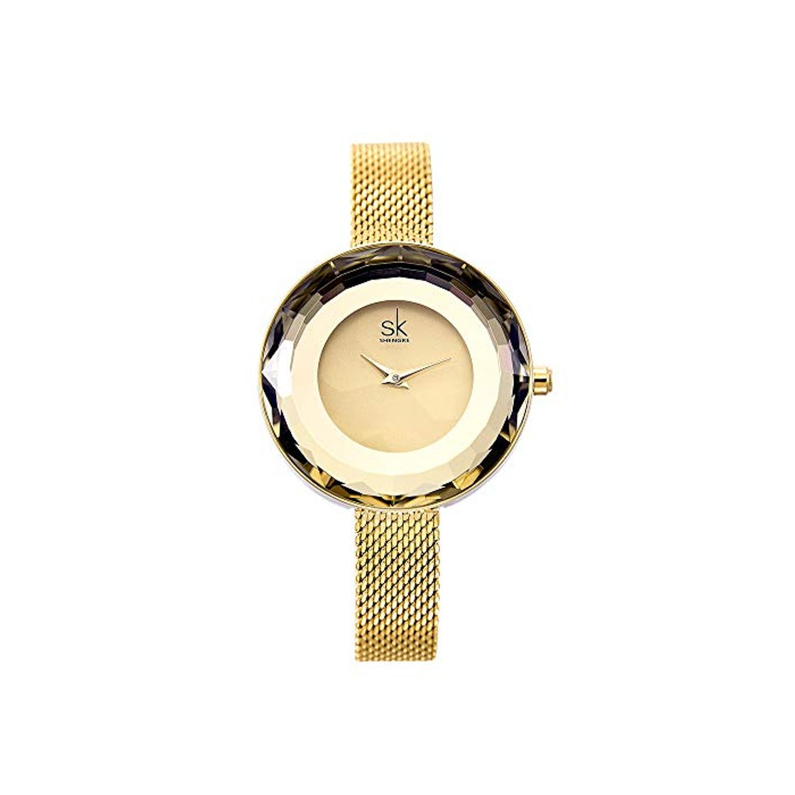 Social SHENGKE Señoras de la Moda Reloj Prism Fac Oro Malla de Acero