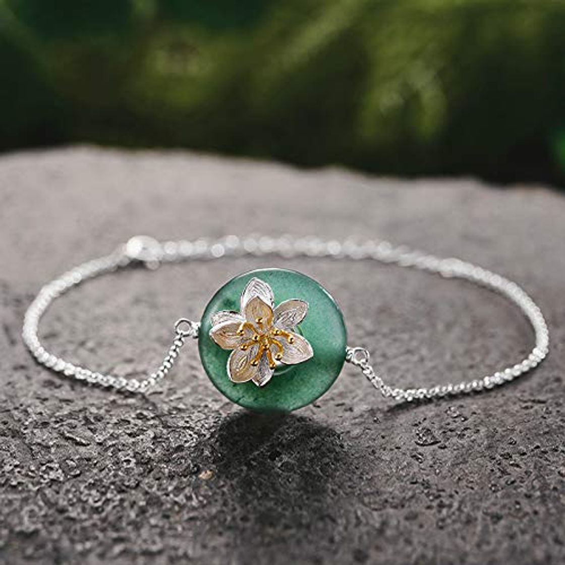 Social Real 925 Sterling Silver Natural Stones Creativo Hecho A Mano Joyería Fina Lotus Whispers Pulsera para Mujer Brincos 20cm