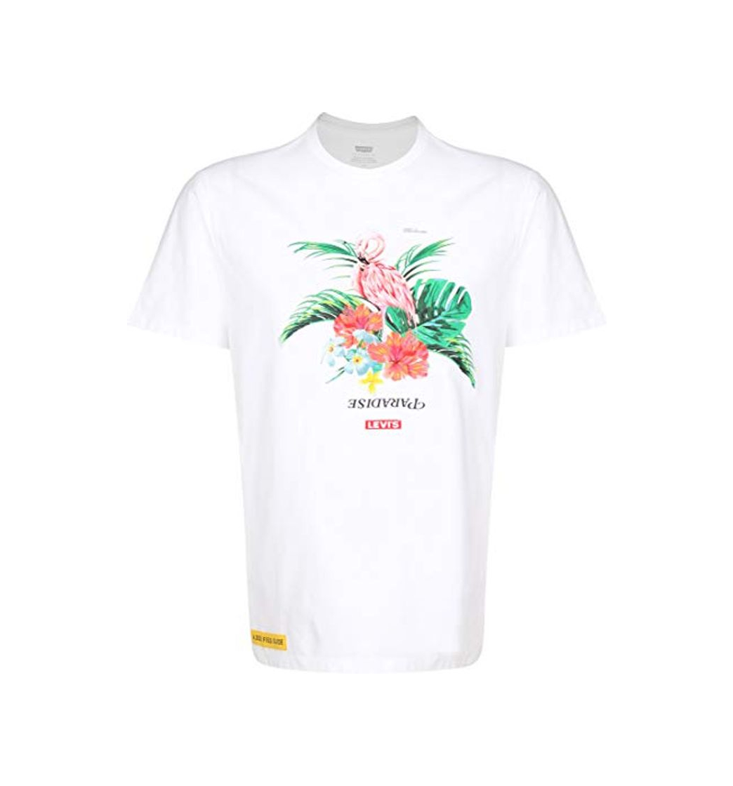 Social Levi's – Camiseta de hombre de algodón blanco con impresión flamenco – Talla L