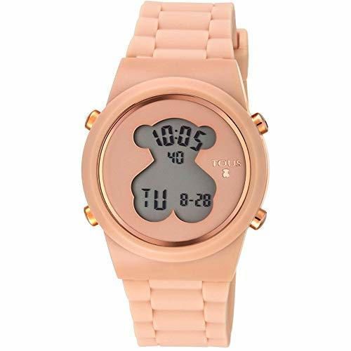 Reloj tous digital D-Bear de acero IP rosado con correa de Silicona