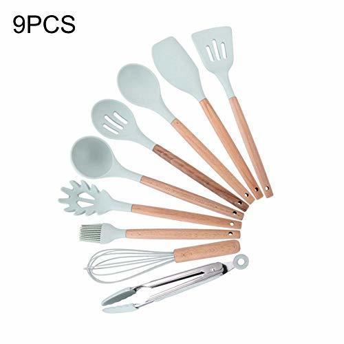 Productos Animatey 9PCS Kitchen Utensil Set Silicone Cooking Tool with Bamboo Wooden Handles