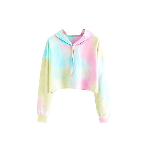 Color Tie Dye Sudaderas Tumblr Cortas con Capucha para Mujer Chica Adolescente