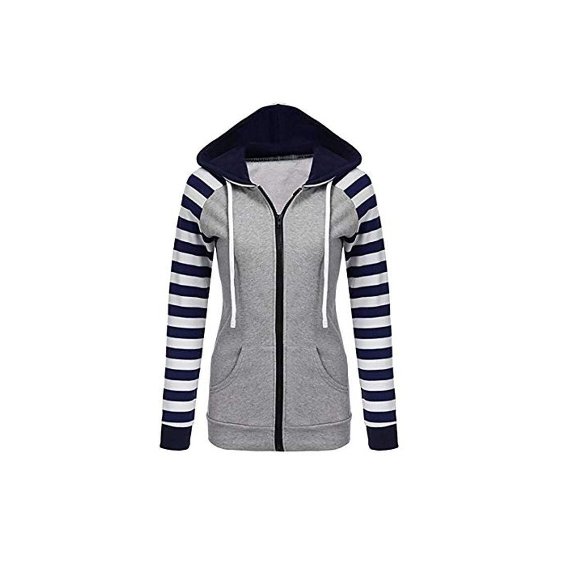 Moda ZJSWCP Sudadera Mujeres Otoño Manga Larga Zip-up Rayas Pocket Sudadera Pullover Blusa