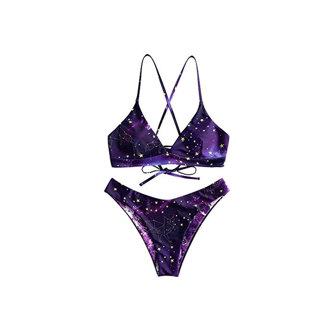 Moda ZAFUL Conjunto de bikini reversible con estampado de galaxia y estrellas de