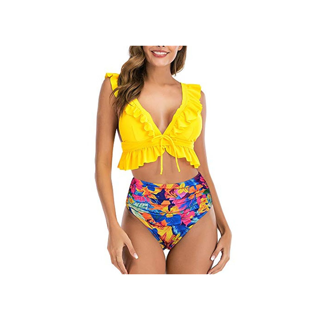 Fashion Conjunto de Bikini con Volantes Push up, 2 Piezas de Talle Alto,