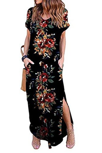 Vestidos Mujer Casual Playa Largos Verano Floral Vestido Boho Hendidura Falda Larga Maxi Vestido Playeros Blackfloral2 XL