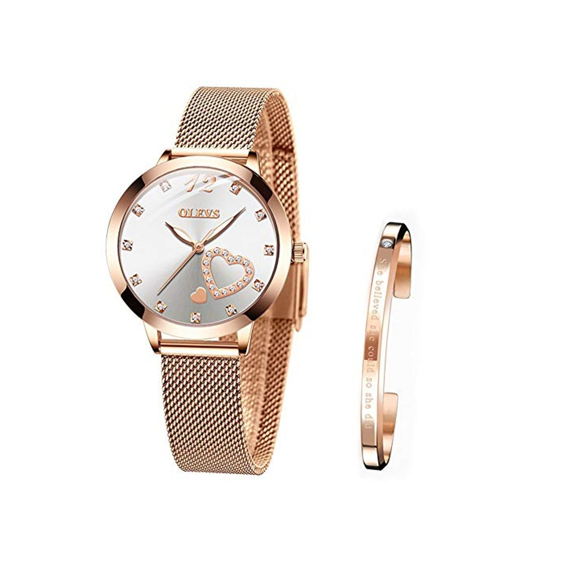 Fashion OLEVS Reloj de Mujer Acero Inoxidable Impermeable Analogico Cuarzo Reloj Regalo Cumpleaños Mujer