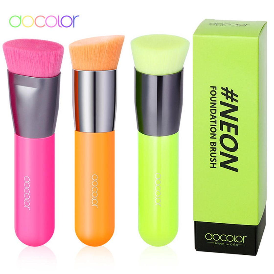 Moda Docolor 3 pçs neon pincéis de maquiagem