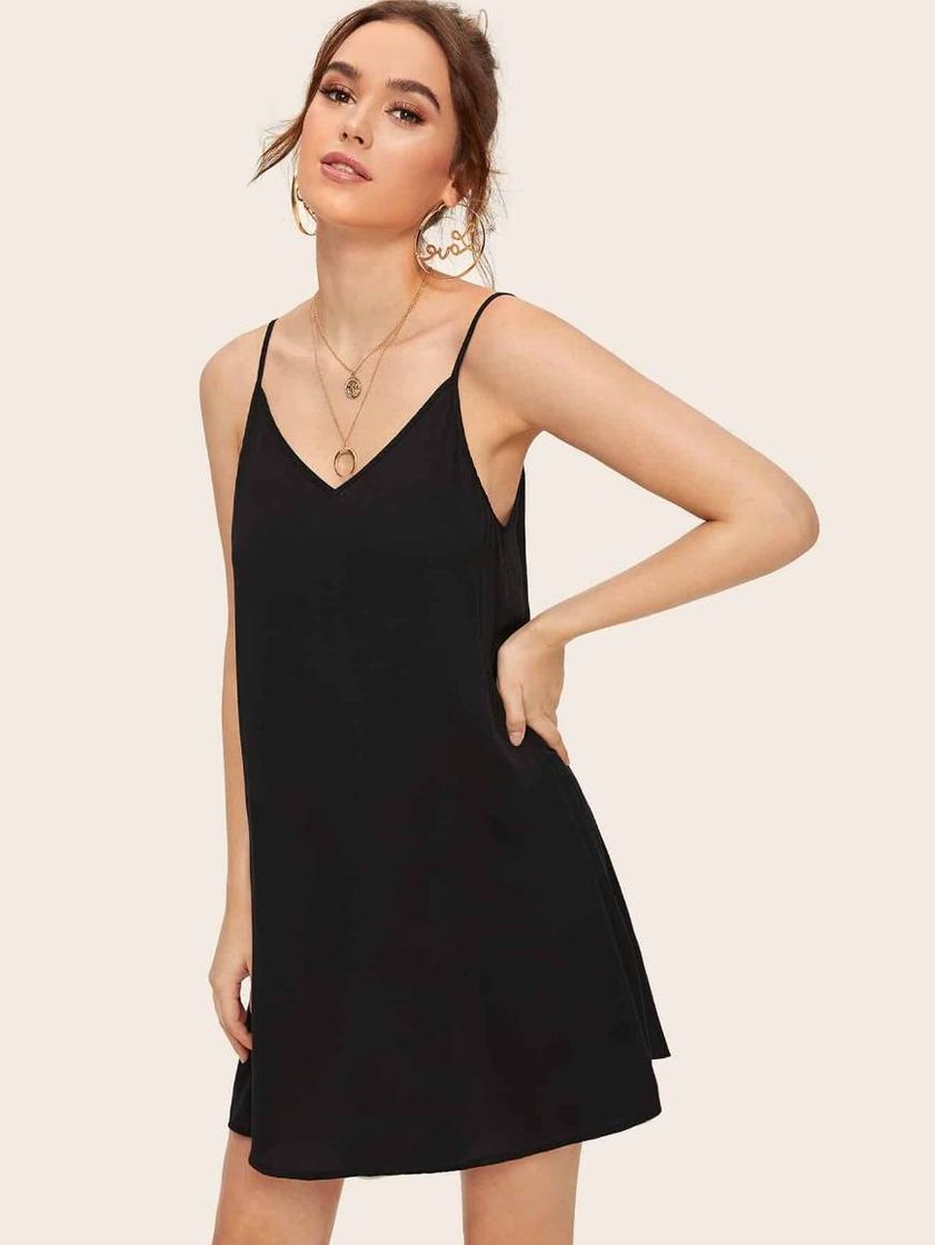 Moda SHEIN Preto Criss Cross Simples Casual Vestido