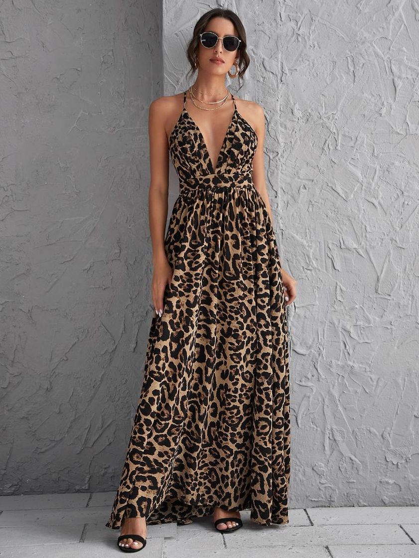 Fashion SHEIN Zíper Leopardo Sexy Vestido