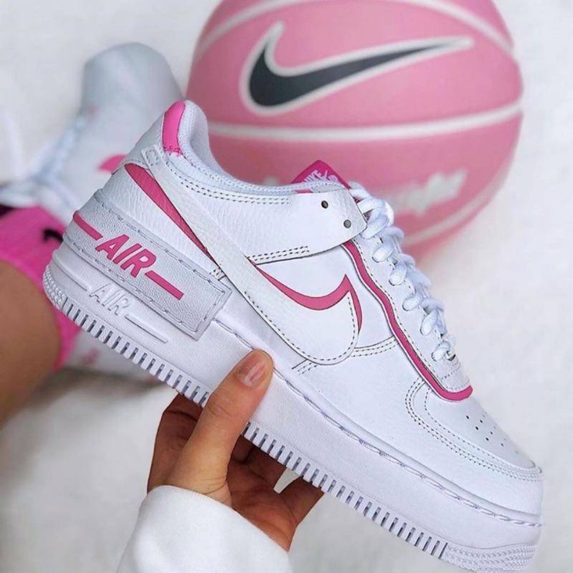 Fashion Tênis Nike Air Force 1 Shadow Branco Rosa