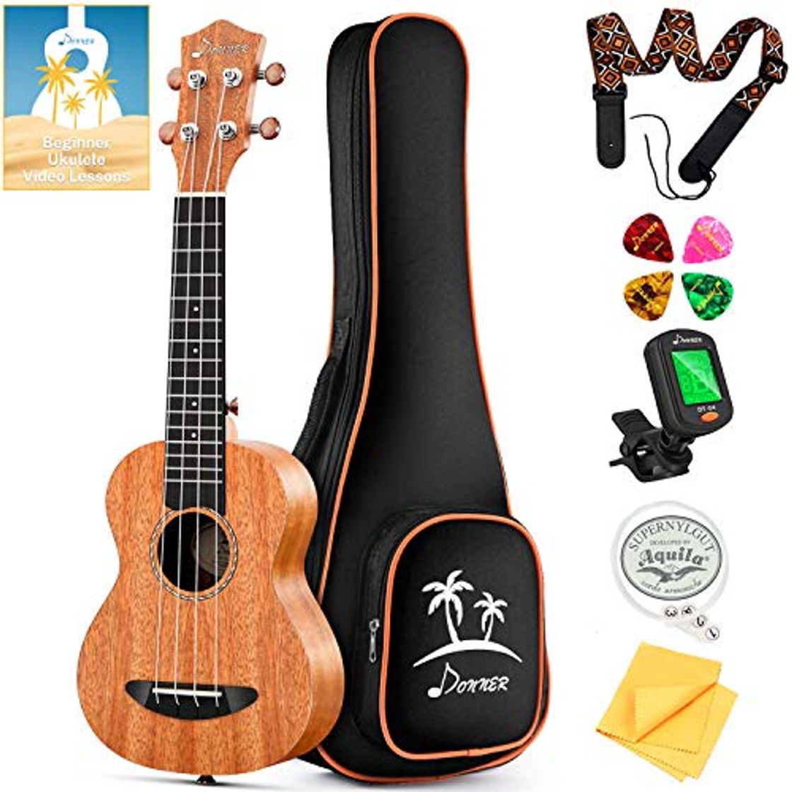 Electronic Donner DUC-1 Ukelele Soprano Caoba Ukulele 21 Pulgada Incluido Bolso Correa Acorde