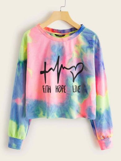 🌈Tie Dye Slogan Graphic Pullover 