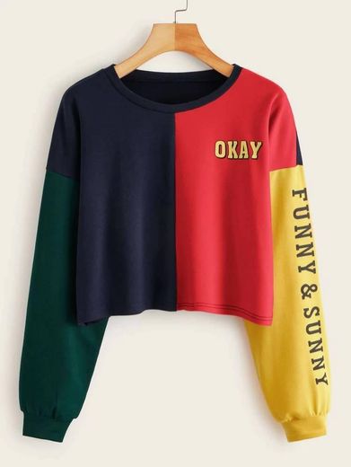 Color Block Letter Graphic Crop Sweatshirt 💖