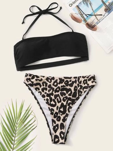 Leopard Halter High Waisted Bikini Swimsuit 🌈💖