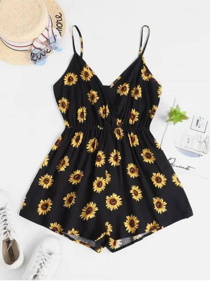 Producto Zaful surplice elastic waist sunflower cami romper 