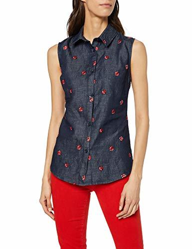 Product Love Moschino Embroidered Allover Ladybirds_Chambray Sleeveless Shirt Blusa, Azul