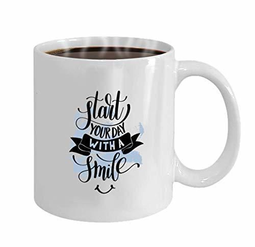 Coffee Mug 11 OZ Start Your Day Smile Text Phrase Brush Stroke