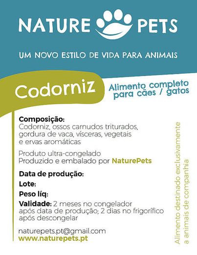 Refeição Codorniz p/ Cão adulto

