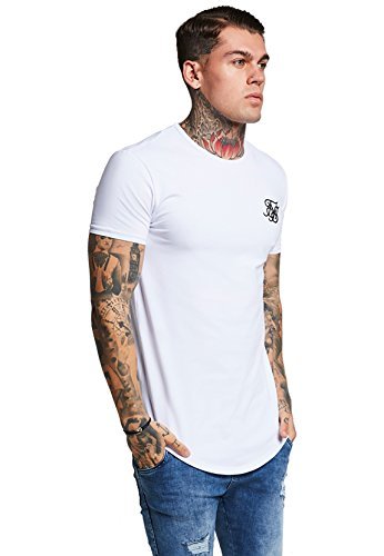 Moda Sik Silk Hombre Hem curva Logo Gimnasio de la camiseta