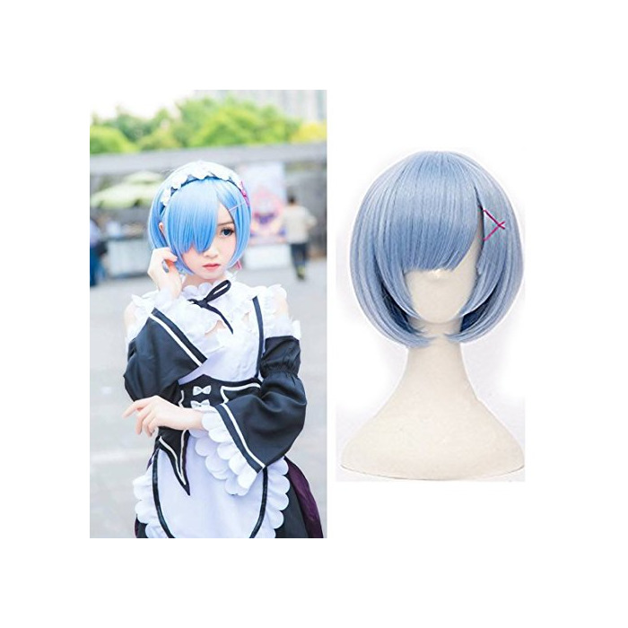 Social Creamily Blue Short Bob Rem Cosplay Peluca Anime sintético Hair Party Peluca