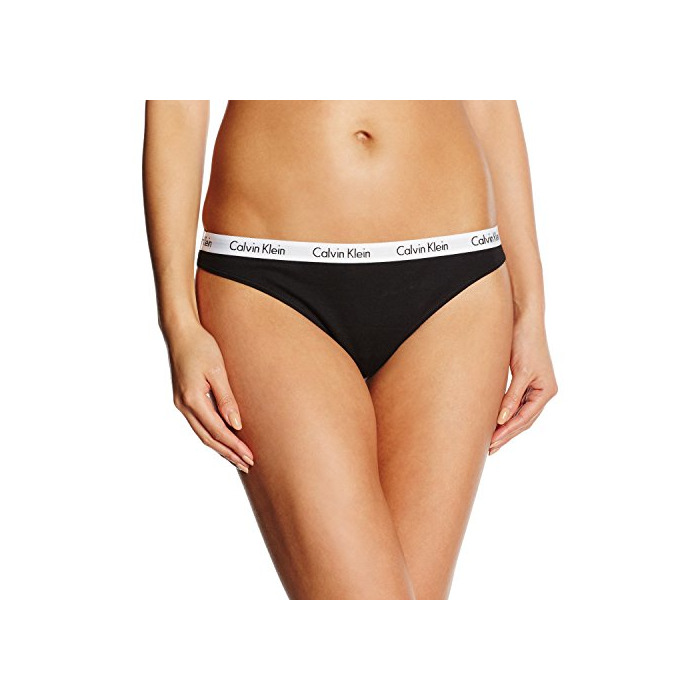 Moda Calvin Klein Carousel-Thong Tanga de hilo, Negro