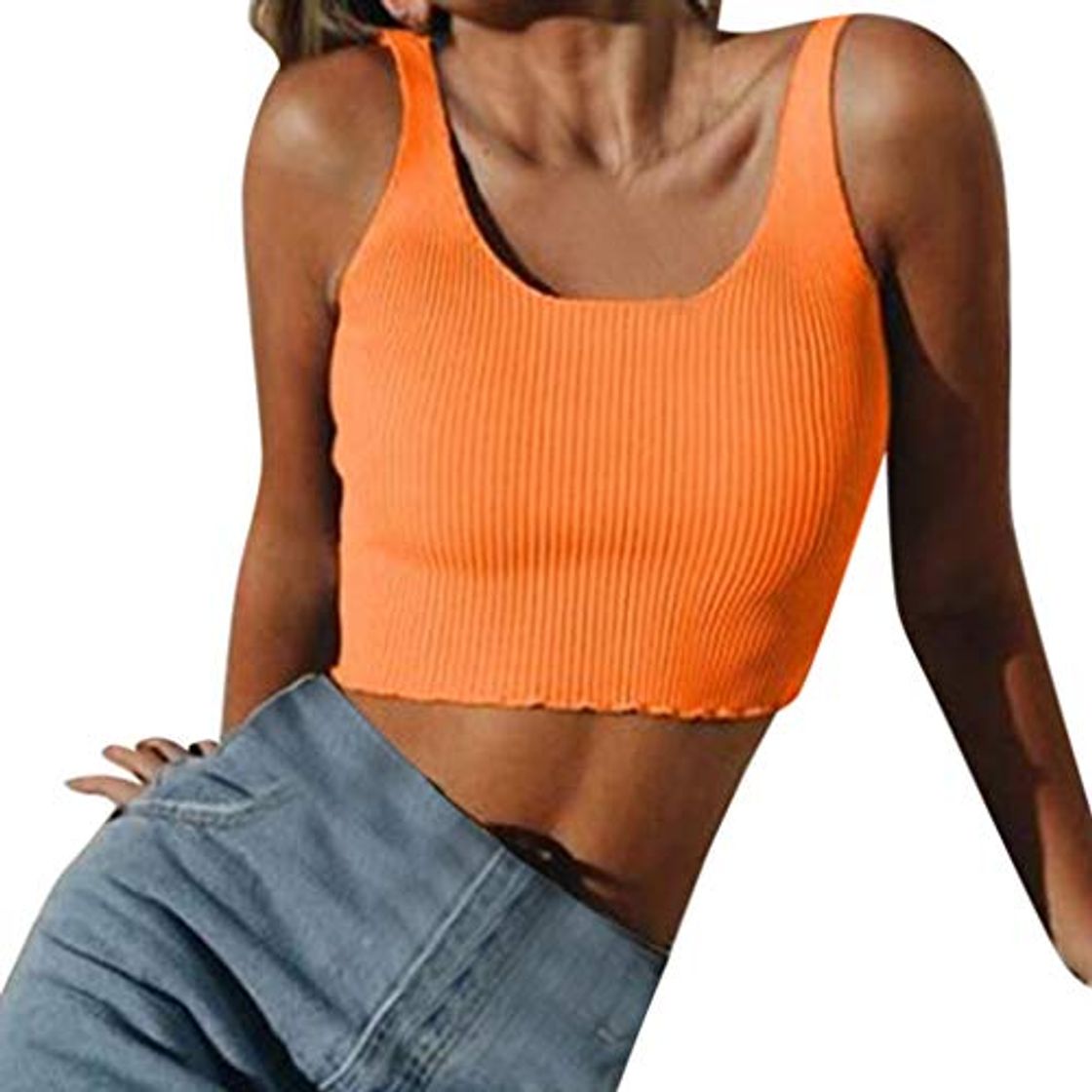 Social BHYDRY Mujeres Verano Sexy Casual U-Cuello sin Mangas Camiseta Corta Crop Top